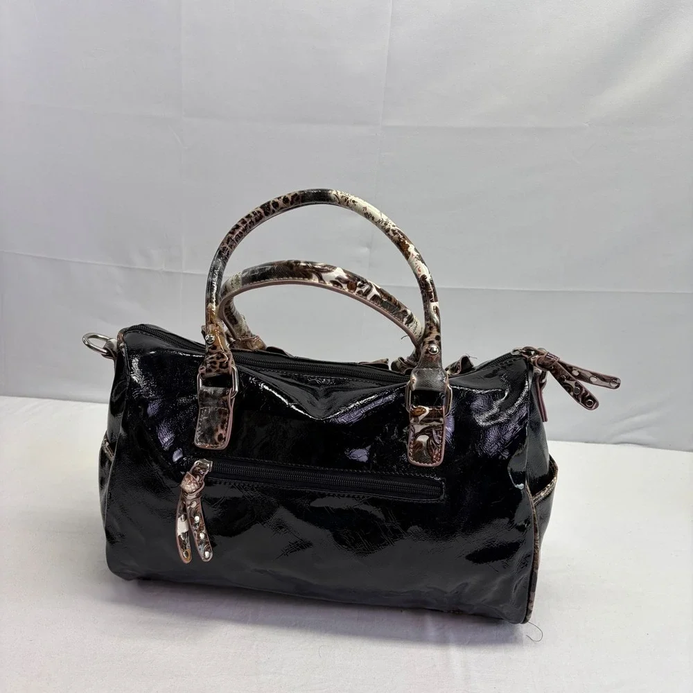 Y2K Satchel Bag Womens Large Leopard Floral Patent Ruffles Studded McBling Bratz